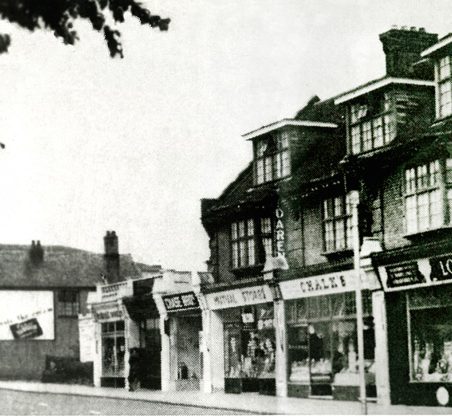 From right to left: The Co-op grocery; Chalks, No. 8 Central Parade, now 239 London Road (The Salvation Army Shop); Mutual Stores groceries; Chase Brothers corn chandlers; Pettens jewellers; Howard Dairies and a seat for the elderly, before Sharps the opticians. From right to left: The Co-op grocery; Chalks, No. 8 Central Parade, now 239 London Road (The Salvation Army Shop); Mutual Stores groceries; Chase Brothers corn chandlers; Pettens jewellers; Howard Dairies and a seat for the elderly, before Sharps the opticians. | Gill and Colin Blackall