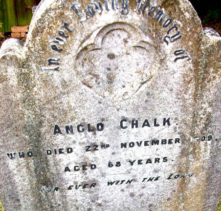 Headstone for Anglo (Angelo) Chalk (b.1842, d.1909) Headstone for Anglo (Angelo) Chalk (b.1842, d.1909) | Gill and Colin Blackall
