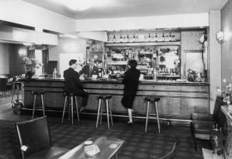 Jack Bardell behind the Crown bar, in 1965