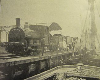 The railway engine at the wharf having crossed the railway line.