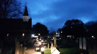 The-walk-from-the-new-north-gate-to-St-James-at-night-Jan-2019 The lit walk from the new north gateway