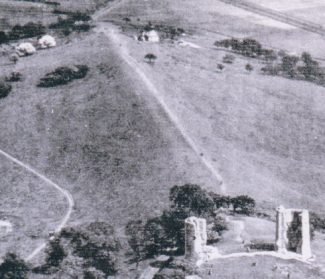 The shepherd's cottage used for D Day training is seen to the right of the path leading from Hadleigh Castle in this 1930s photo 