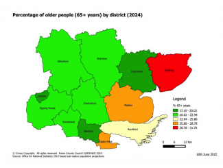 Percentage of people 65+ by district Distribution of people 65+ | © Crown Copyright