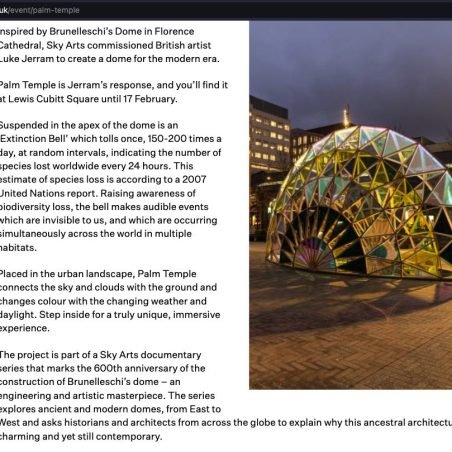 Palm Temple Feb 2020 by Luke Jerram A 2020 work on the loss of 150 species worldwide every day | Luke Jerram