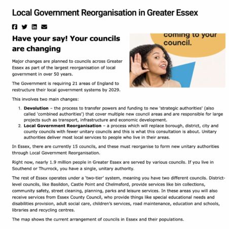 Local Government Reorganisation in Greater Essex Castle Point, what it means to you